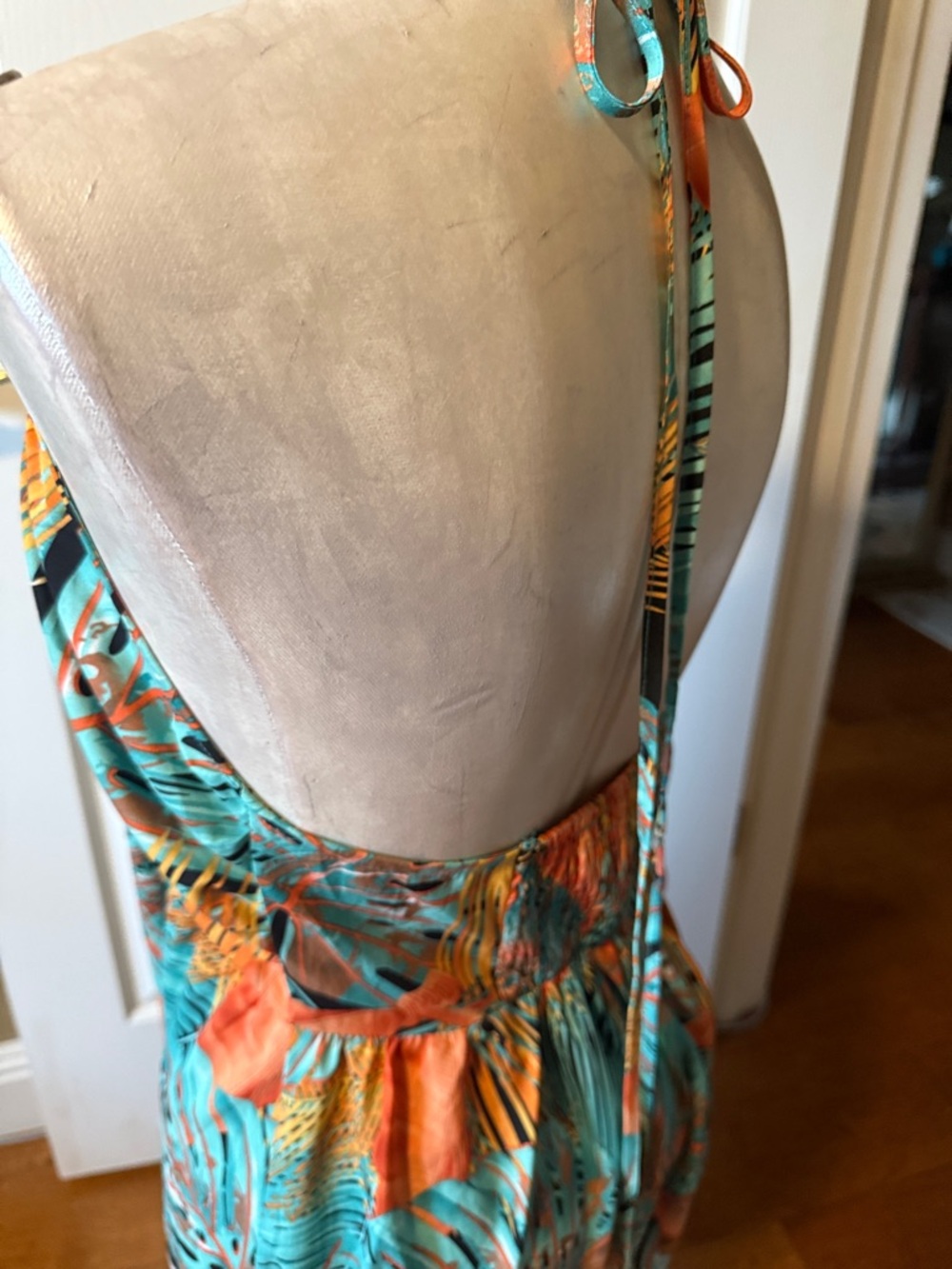 Cupshe Tropical Palm Leaf Halter Maxi Dress Green White Boho Resort Wear Size L - Picture 5 of 13